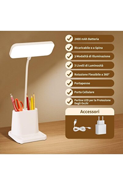 Deco Elit 20 Led Çalışma Okuma Işığı 3 Kademeli Şarjlı Masa Lambası Ayarlanabilir Parlaklık