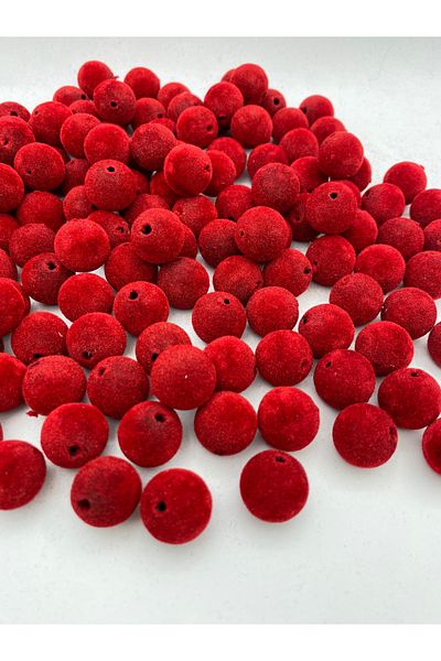 Hedef Bijuteri 18mm Red Color Velvet Beads Jewelry Making, Bag Bead (100gr,~28 Pieces)