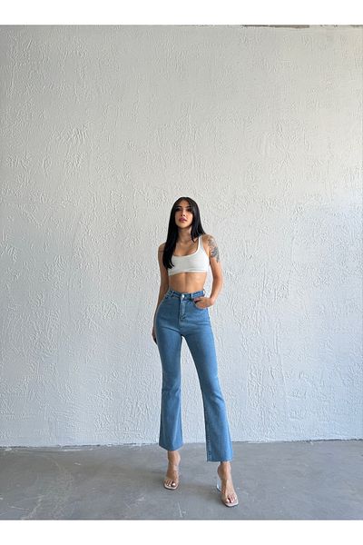 LAMİRAMOOD IceBlue Crop Fit Pantaloni dama drepti model nou blugi Maria