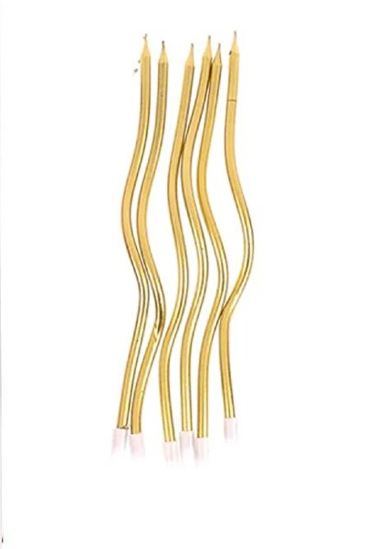 Genel Markalar 6 LI KIVRIMLI GOLD MUM 16CM Pasta Mumu Spiral Kıvrık Mum