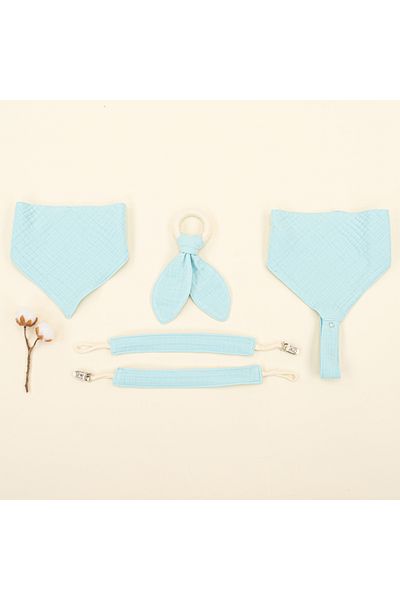 Yunikobaby Drooling Bib - Teether - Pacifier Strap - Four Layer Muslin - Turquoise