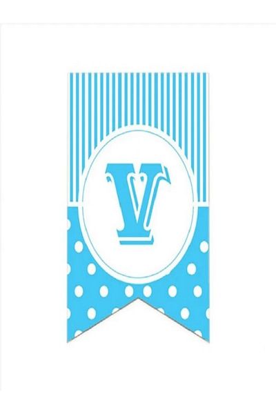 Kazanabil BLUE COLORED DOT FLAM FLAG LETTERS V LETTER