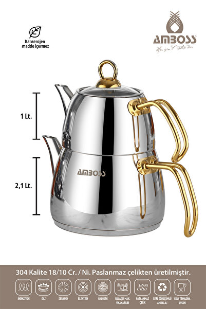 Amboss Aquamarine Special Gold Kulplu Indüksiyon Tabanlı Paslanmaz Çelik Çaydanlık