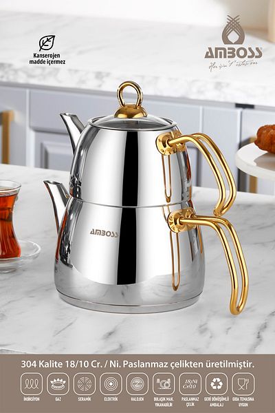 Amboss Aquamarine Special Gold Handle Induction Base Stainless Steel Teapot