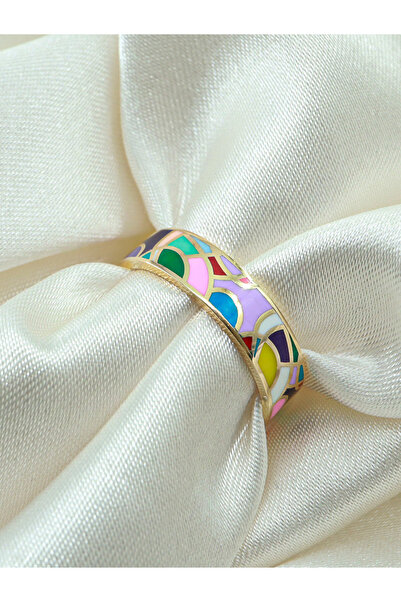 MYDIA Renkli Mineli 8 Ayar Altın Alyans Yüzük