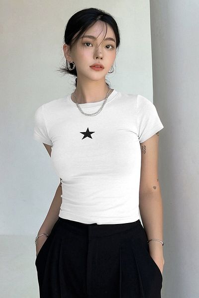 EFBUTİK Λευκό Mini Star Crop