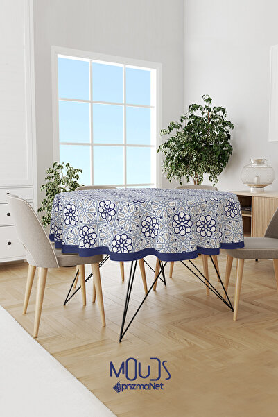 Moud's Față de masă rotundă cu ornamente afumate cu modele islamice din piele...