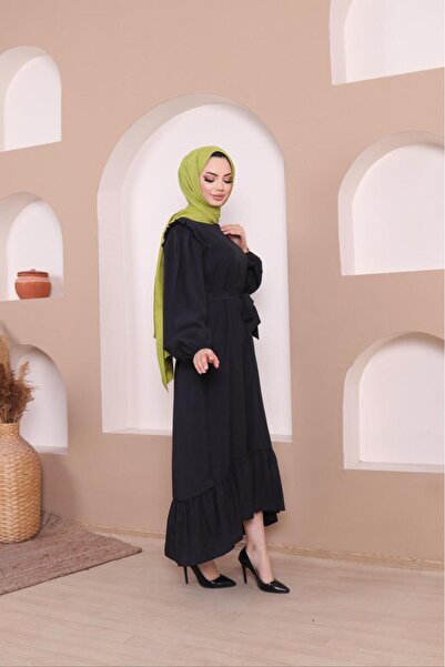 moda periy kadın tarz modest Rahat Kalıp yazlık pamuklu tericoton Fırfırlı Tesettür Elbise