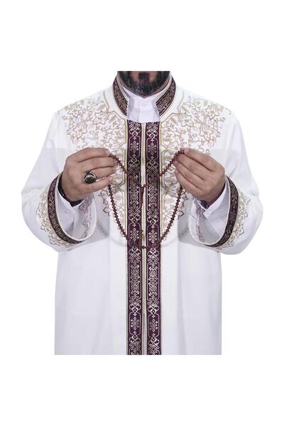 Akıncı Tekstil Nakışlı Imam Cübbesi, Krem Bej, Şık ve Zarif Tasarım