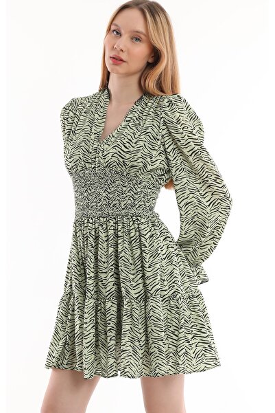 Miss Allos Fusta cu decolteu în V cu talie cu volane, căptușită cu elastic cu...