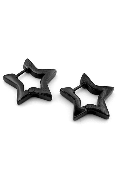 Solfera Star Black Color Stainless Steel Hoop Women Men Earrings ER092