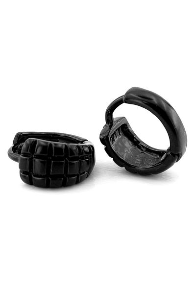Solfera Crocodile Skin Patterned Mini Size Hoop Black Steel Men's Earrings ER044