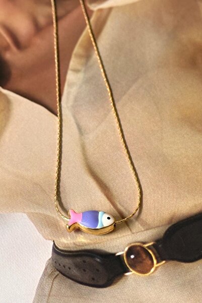 Trendy Butik Pembe Mor Geçişli Balık Model İnce Zincirli Kolye