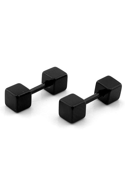 Solfera Black Colored Cube Design Screw Bar Piercing Women's Men's Earrings ER049