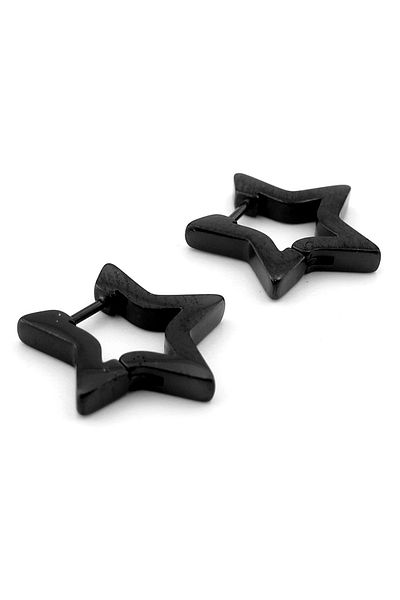 Solfera Star Black Color Stainless Steel Hoop Women Men Earrings ER092
