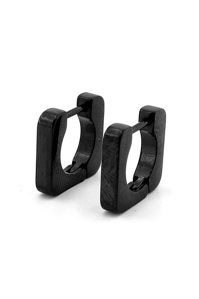 Solfera Square Cut Black Color Stainless Steel Hoop Women Men Earrings ER089