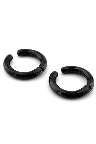 Solfera Compression Clamp Black Color Stainless Steel Men's Hoop Earrings ER082