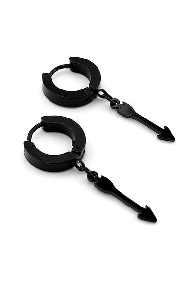 Solfera Arrow Dangle Black Color Stainless Steel Hoop Men's Earrings ER068