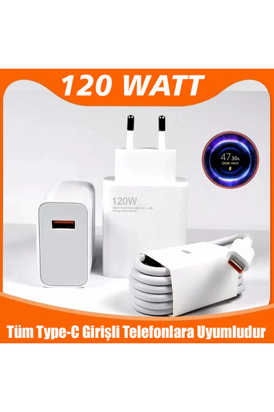 Genos Xiaomi Redmi 10 2022 (4GB ·  128GB) Uyumlu 120 Watt Turbo Hızlı Şarj Aleti + Kablo Set(SN1201155)