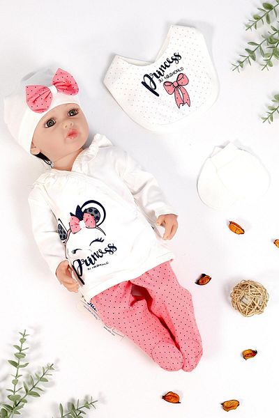Sitilin Baby Girl 5 Piece Princess Hospital Discharge Set with Bow STL6511