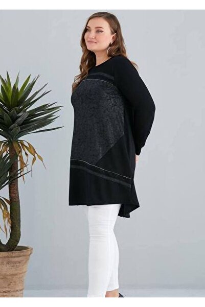 For Big Trend Women's Plus Size Faux Leather Flexible Viscose Tunic with Stone Detail