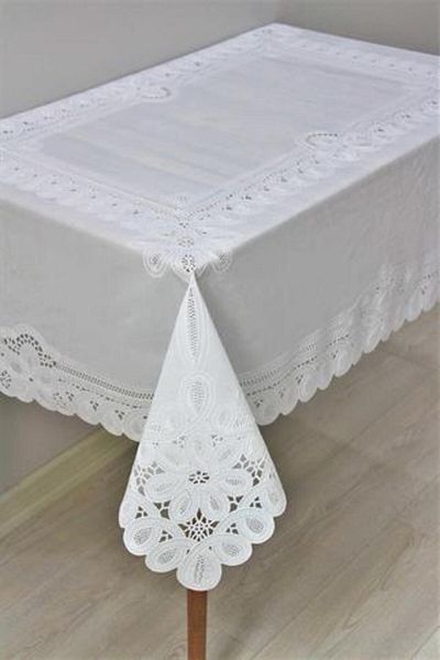 DedeEvTekstil Lanț pentru față de masă din pânză uleioasă din PVC ștergabilă cu aspect de dantelă
