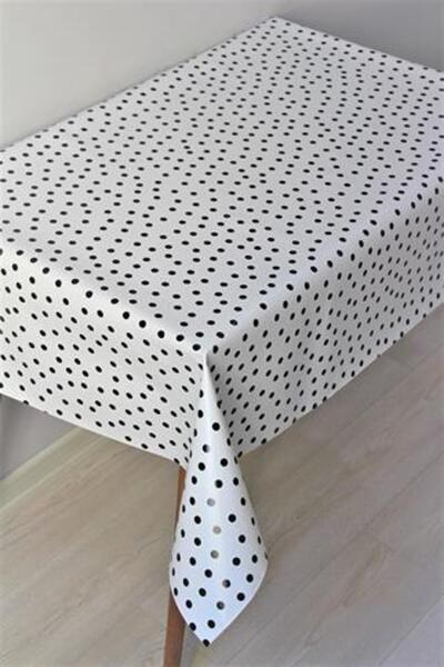 DDHOME Lined Erasable PVC Oilcloth Tablecloth Black Polka Dot - 8059-1a