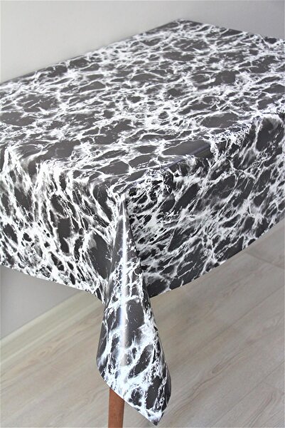 DedeEvTekstil مفرش طاولة من القماش الزيتي PVC مبطن وقابل للمسح - رخام أسود - 1066-2 رخام أسود