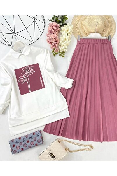 modasindoma costum de fustă cu imprimeu în față pentru femei