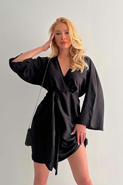 Le Savu SHILSEE KADIN SİYAH YAZLIK ÖNDEN BAĞLAMALI KRUVAZE ELBİSE