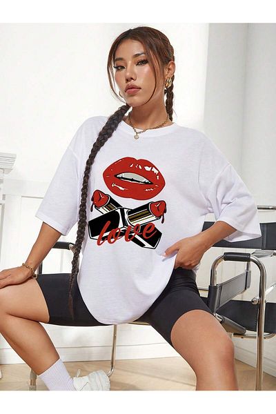 Jose Clothing Μπλουζάκι Unisex Λευκό εμπριμέ από οργανικό βαμβάκι Oversize με κοντό μανίκι