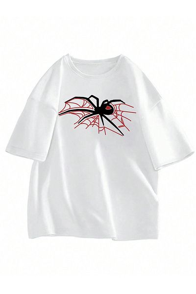 Jose Clothing Μπλουζάκι Unisex Λευκό εμπριμέ από οργανικό βαμβάκι Oversize με κοντό μανίκι