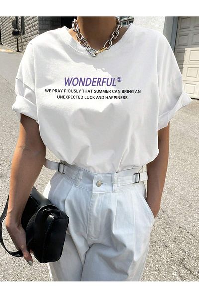 Jose Clothing Μπλουζάκι Unisex Λευκό εμπριμέ από οργανικό βαμβάκι Oversize κοντό μανίκι