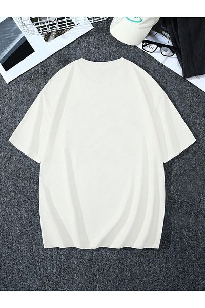 Jose Clothing Μπλουζάκι Unisex Λευκό εμπριμέ από οργανικό βαμβάκι Oversize με κοντό μανίκι