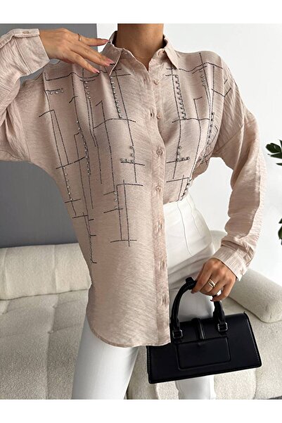 Tarzz Collection Ayrobin Keten Pul Ve Taş Makine Nakış Işlemeli Taş Dekorlu Ö...