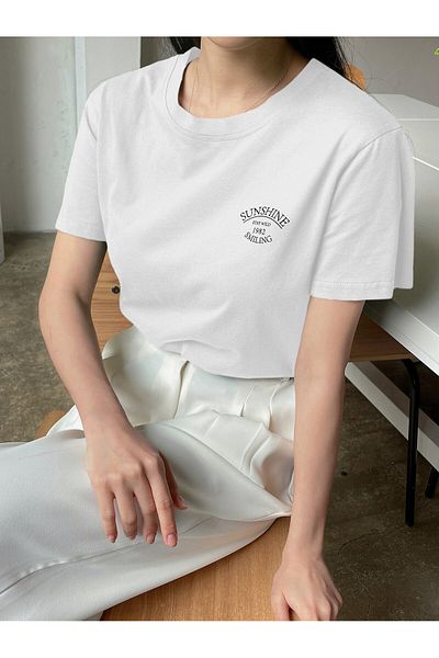 Jose Clothing Μπλουζάκι Unisex Λευκό εμπριμέ από οργανικό βαμβάκι Oversize κοντό μανίκι
