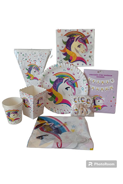 PartAntalya Unicorn Karakterli Doğum Günü Seti -tabak -bardak -mısır -kutusu-...