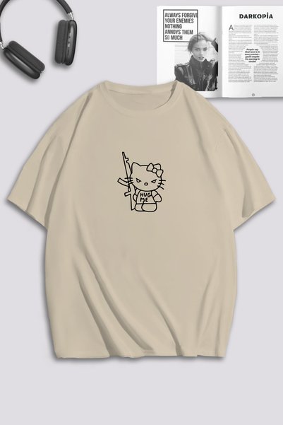 macklin Unisex Women Men Hello Kitty Hug Me Printed Special Design Oversize T...