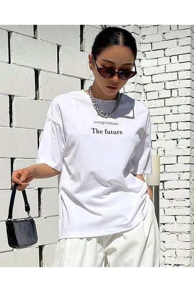 khufu Λευκό μπλουζάκι με στάμπα The Future Oversize