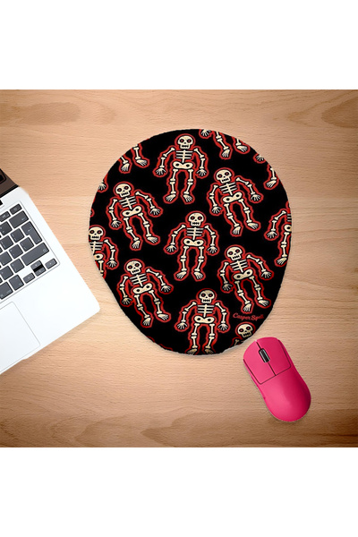 UcuruStore Κόκκινο οβάλ mouse pad με σκελετωμένο σχέδιο και στήριγμα καρπού