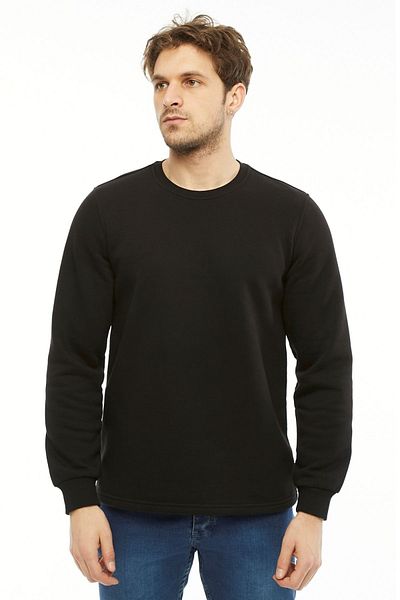 Uniprom Sweatshirt Crew Neck Fleece Inside 3 Thread Cotton Regular Cut Men's Black