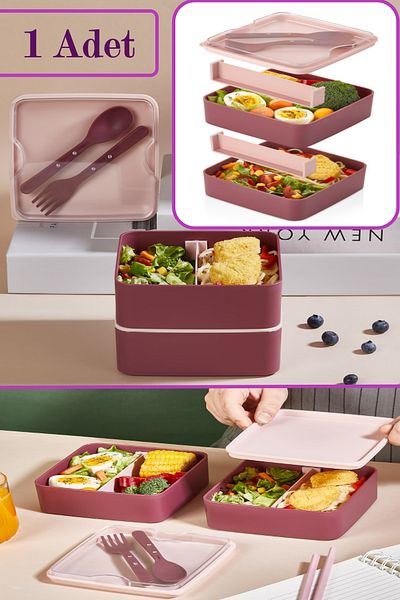 Bayev Square 2 Layers Food Storage Container Lunch Box Set Athlete Diet Student Fitness School Lunch Box