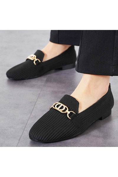 Afilli Tricotaje negre de damă, lanț de piatră, talpă plată, ocazional, mers zilnic, confortabil, espadrille, balerină, pantofi de vară