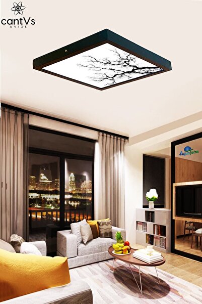 Aquaform Ahşap Çerçeveli Tavan Led 60x60cm Panel Aydınlatma Avize Salon Yatak Odası Mutfak 6500k Beyaz Işık