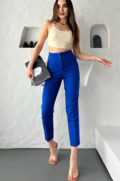 Bipantolon بنطلون نسائي من Saks باللون الأزرق مزين بجيب على شكل كوليت