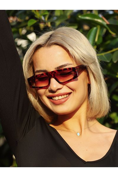 Angel Eyes Rectangle Design Leopard Frame Brown Glass Women Sunglasses