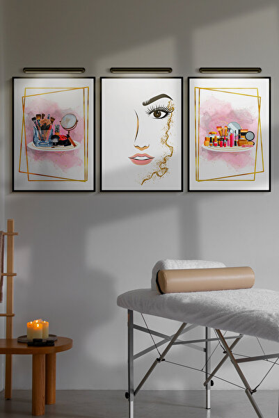 UON Güzellik Salonu Kuaför Siyah Çerçeve Görünümlü 3 Parça Mdf Tablo Seti Mdf...