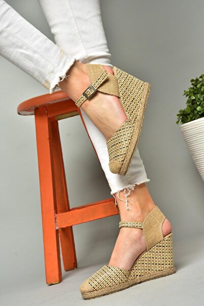 Fox Shoes P241612004 Nude Fabric Wedge Heeled Women's Shoes