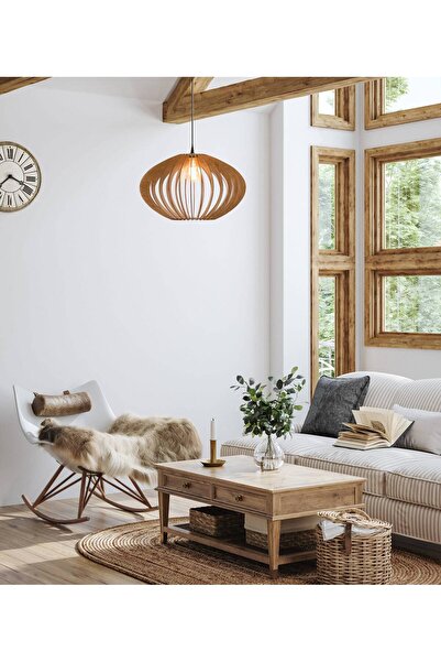 Ferisa Home Ahşap Rustik Minimal Avize Salon Avize Rustik Avize