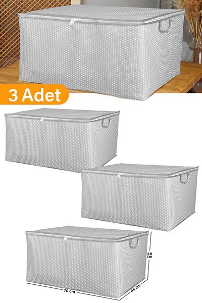 Serstil 3 Pieces - Maxi Size Gray Spotted Pillow / Blanket Bag - 70x45x40 cm